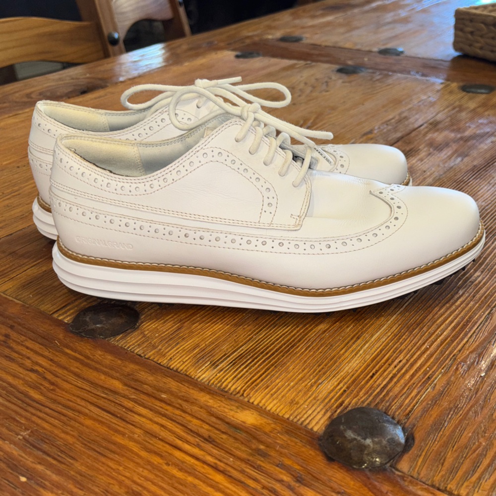 Lk New Cole Haan White Original Grand Wingtip Oxford Leather Golf Shoes 10.5